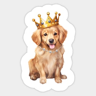 Watercolor Golden Retriever Dog Wearing a Crown Sticker